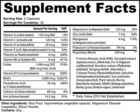Hair skin nails supplement facts label Dr Rosario