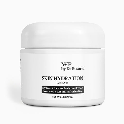 White jar of WP by Dr Rosario Skin Hydration Cream on a white background