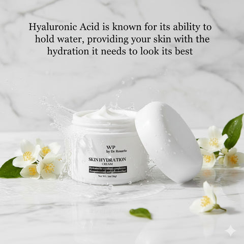 WP by Dr. Rosario Skin Hydration Cream with flowers on a white background